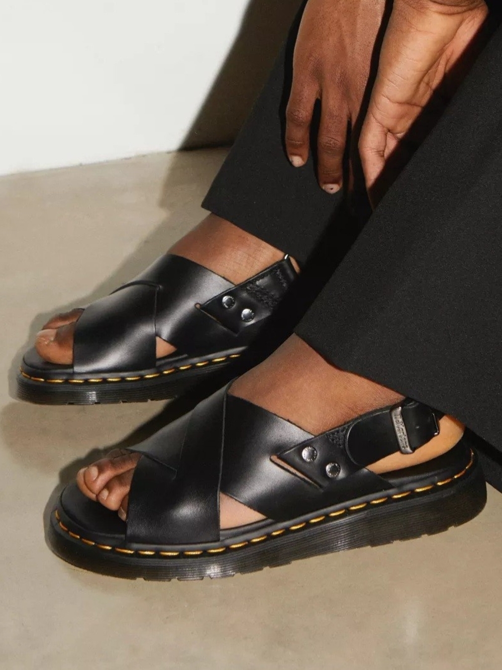 NIB Dr. Martens Zane Black Leather Crisscross Platform Sandals
